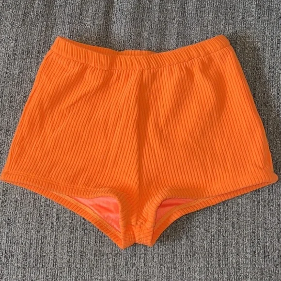 Orange Ribbed Triangl Swim Shorts - Picture 1 of 4
